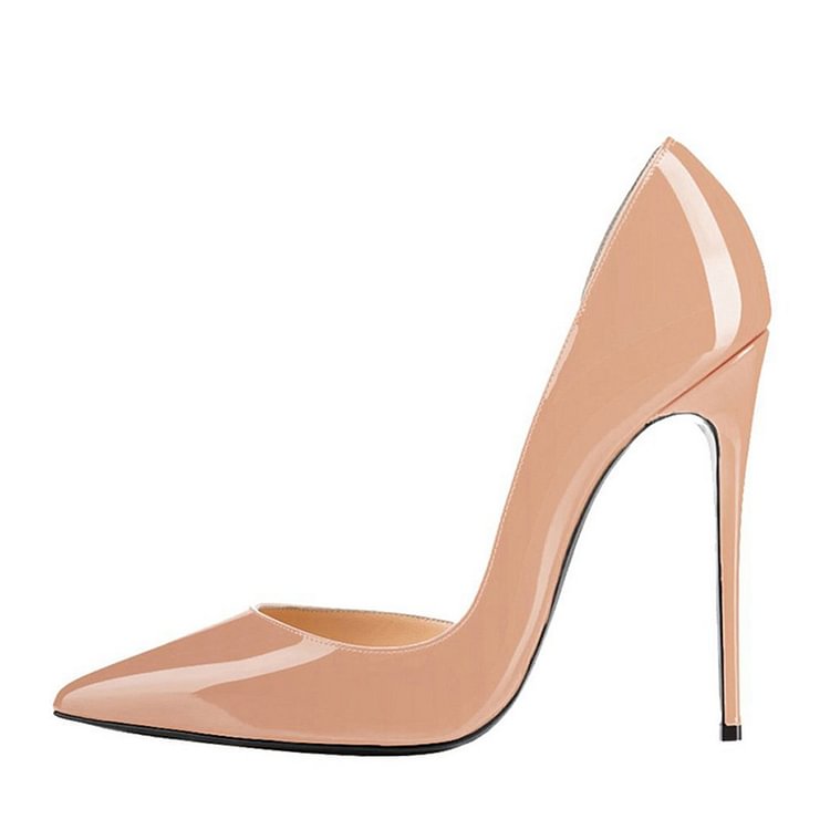 Blush Heels Patent Leather Nude D'orsay Pumps Stiletto Heels |FSJ Shoes