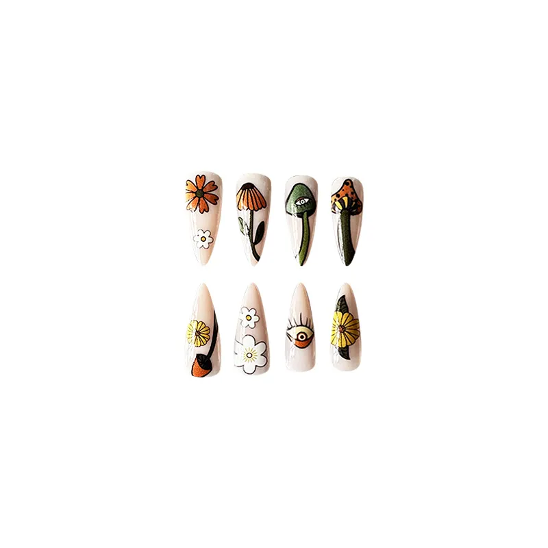 Churchf Churchf Pointed Flower Daisy Eyes Wear A Hot Girl Sweet Cool Fake Nails Color Asymmetric Nail Piece