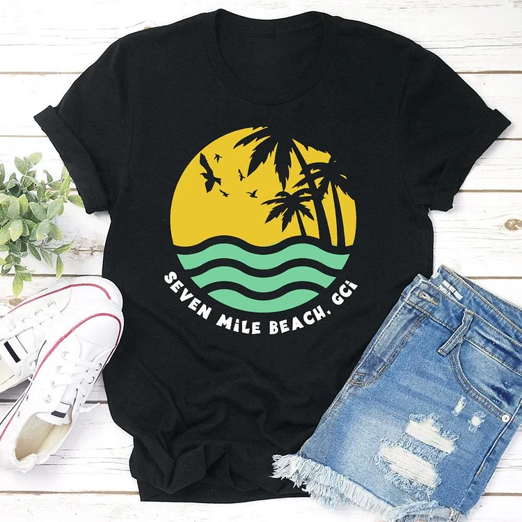 Retro Seven Mile Beach Grand Cayman graphic T-shirt Tee - 01457-Annaletters