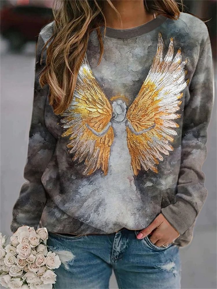 Watercolor Gold-silver Angel Wings Sweatshirt