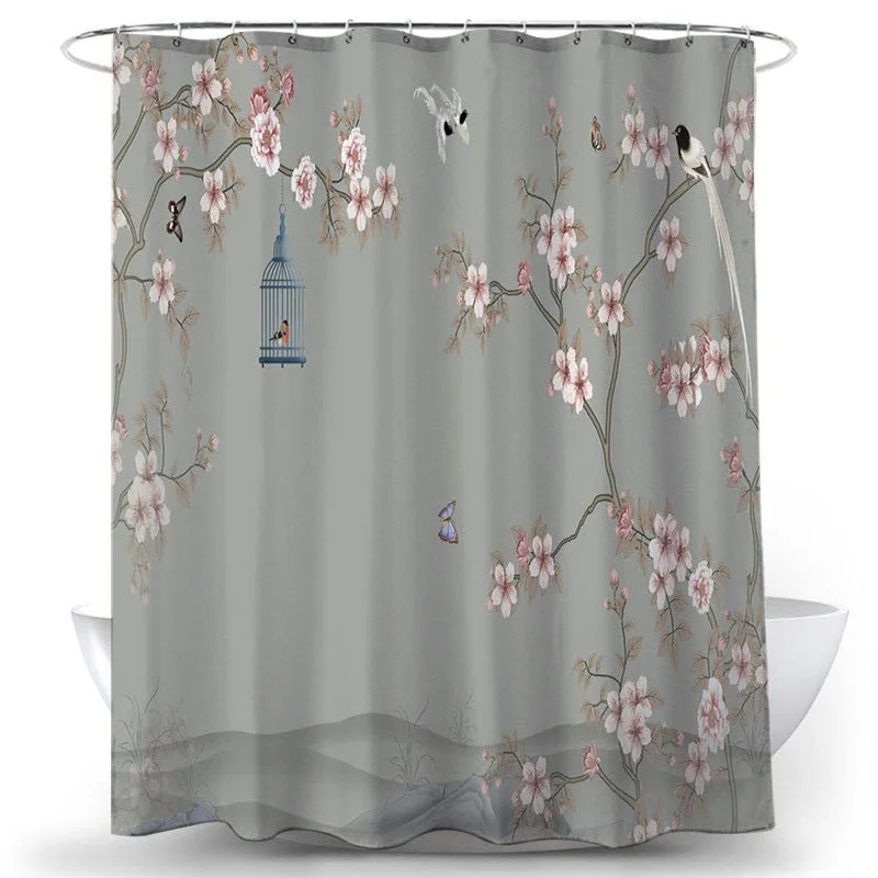 Flower Bird Shower Curtains Waterproof Bathroom Decor 3D Printed Fabric with Hooks Decoration Shower Curtain