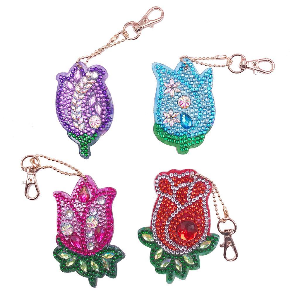 

4pcs Flowers-DIY Creative Diamond Keychain, 501 Original