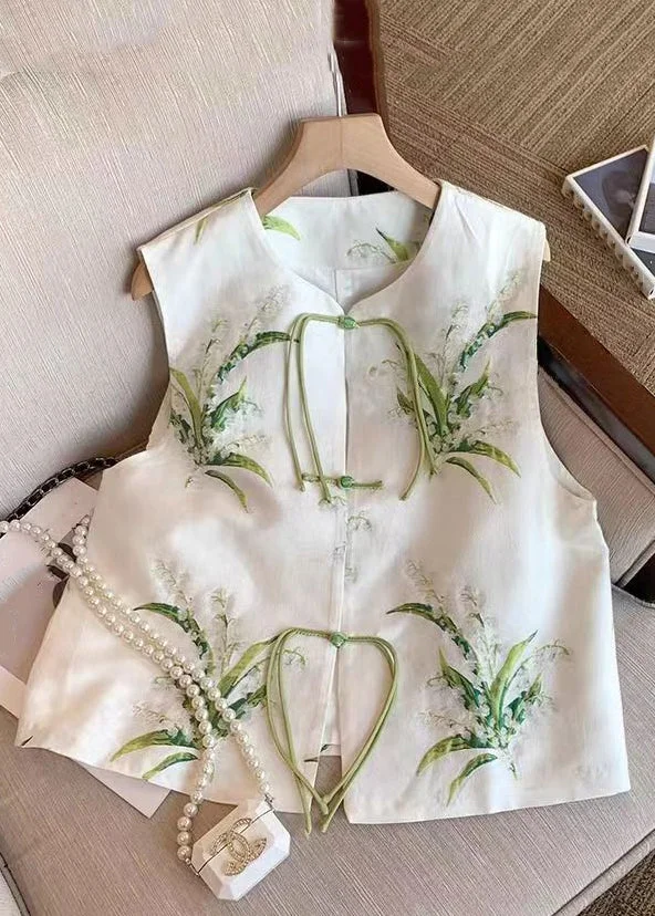 New White Embroidered Chinese Button Silk Waistcoat Sleeveless