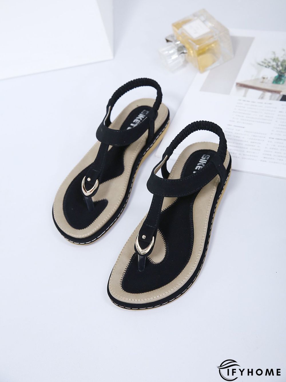 Women's Beach Metal Buckle Trim Flip-On Sandals | IFYHOME
