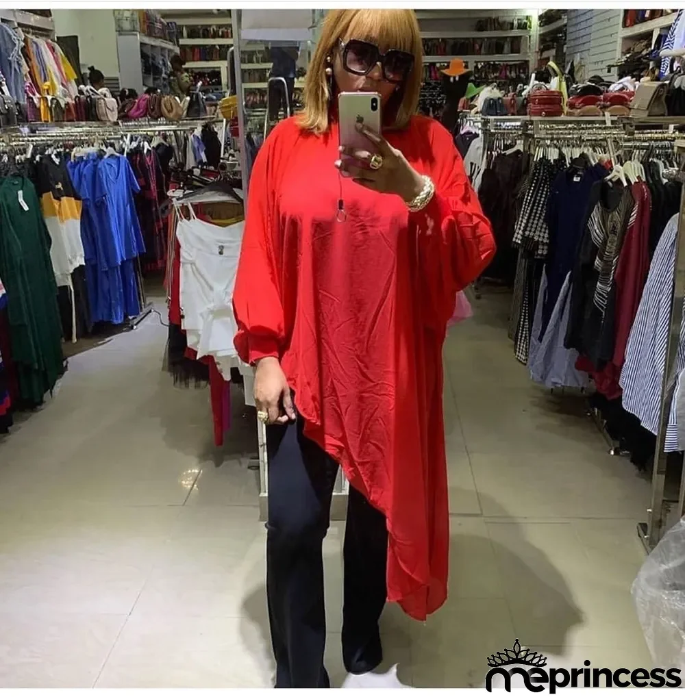 African Ladies Fashion Solid Color Plus Size Mommy Irregular Chiffon Dress