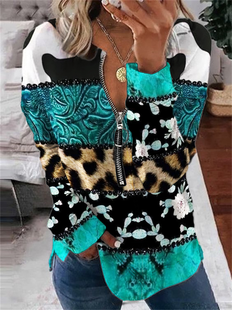  Western Elements Patchwork Art Zip Up Sweatshirt Westsshops