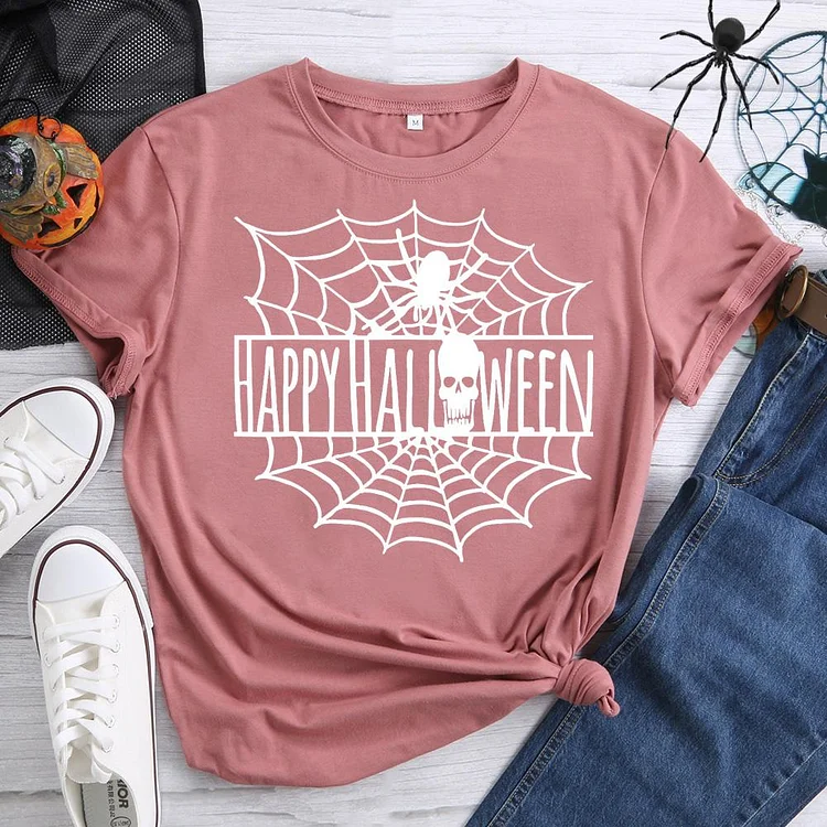 Happy Halloween Spooky Spider Web Skull T-Shirt-07158