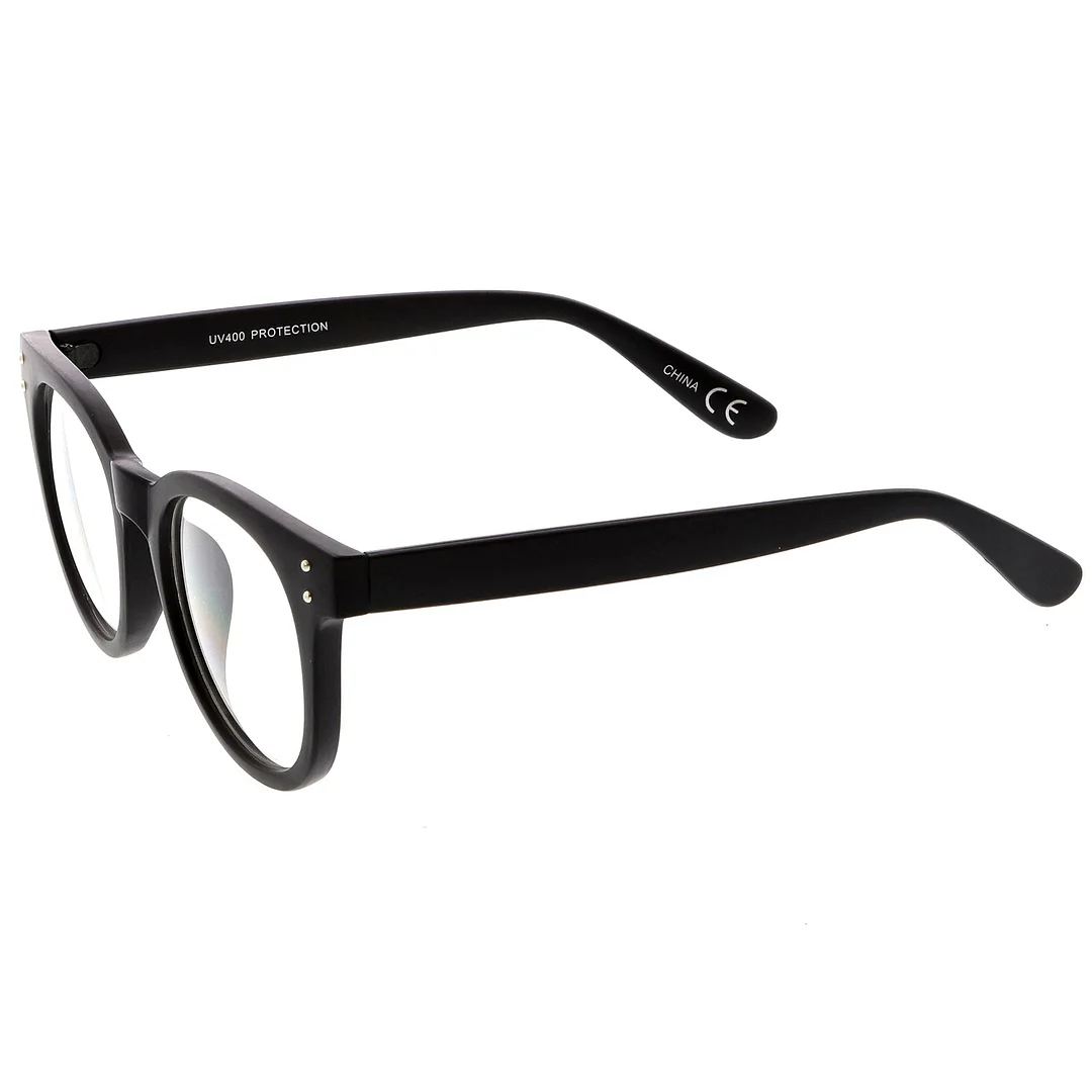 Classic Horn Rimmed Eyeglasses With Rivet Accent Wide Arms Clear Lens 48mm