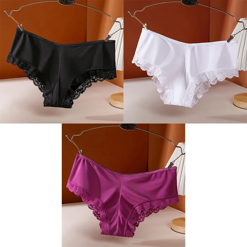 Billionm Sexy Women's Panties Low-Rise Hollow Out Cross Underwear Ice Silk Lace Female Comfort Seamless Lingerie