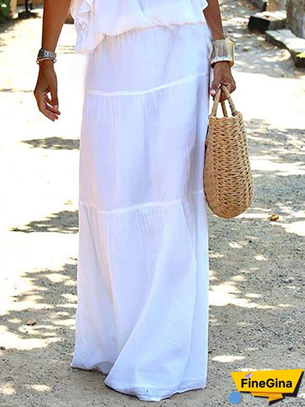 Boat Neck Loosen Casual Solid White Wedding Maxi Short sleeve Woven Dress
