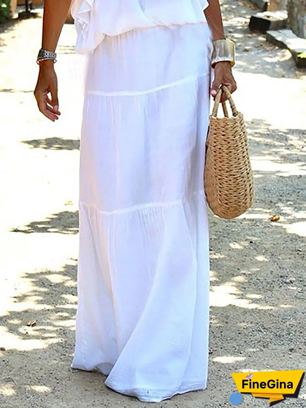 Boat Neck Loosen Casual Solid White Wedding Maxi Short sleeve Woven Dress