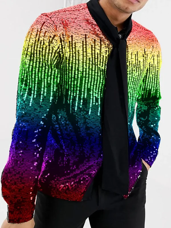 Fashion Gradient Sequined Colorful Zip Jacket