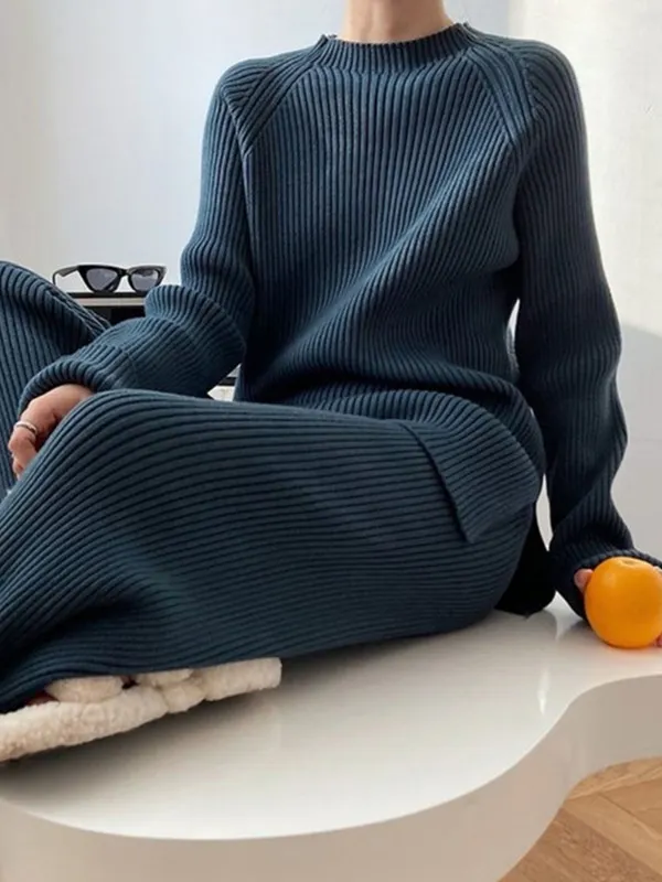 Half-Zip Sweatshirt & Wide Leg Pants Set