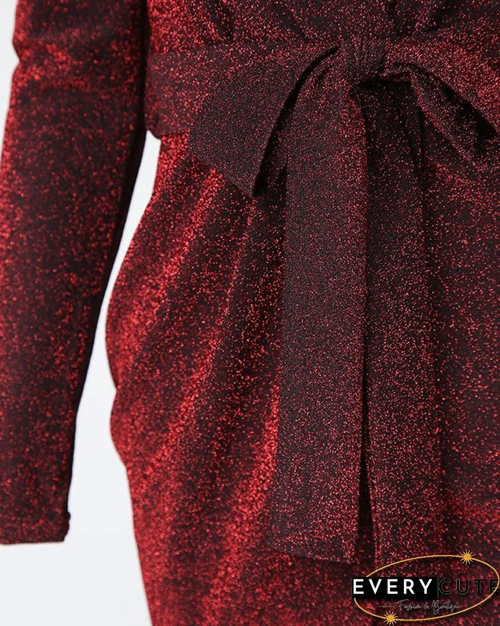 Shiny Ruched Tie Waist Wrap Irregular Dress P14744