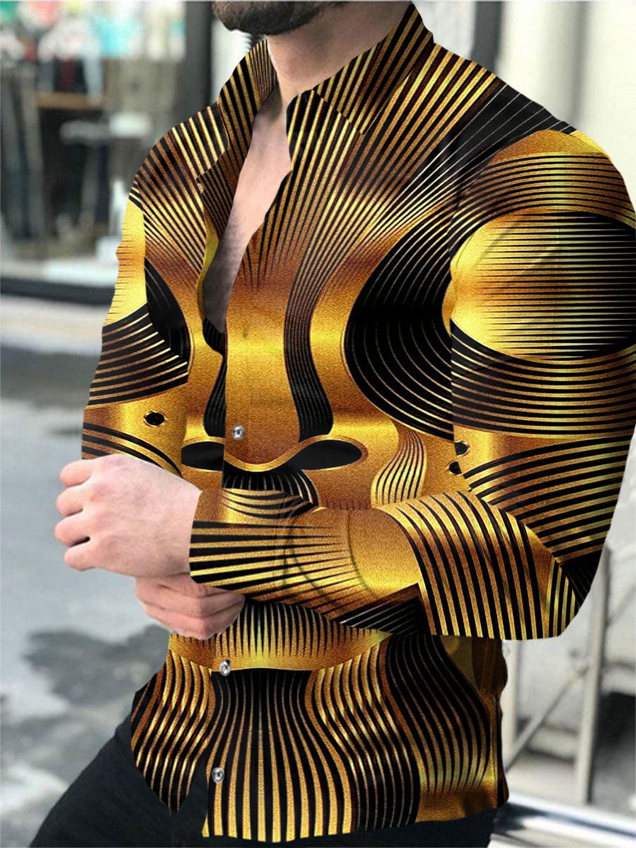 Men's Abstract Three-Dimensional Printed Long-Sleeved Shirt