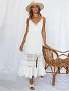 Solid Color Split-Joint Lace Condole Belt Maxi Dresses