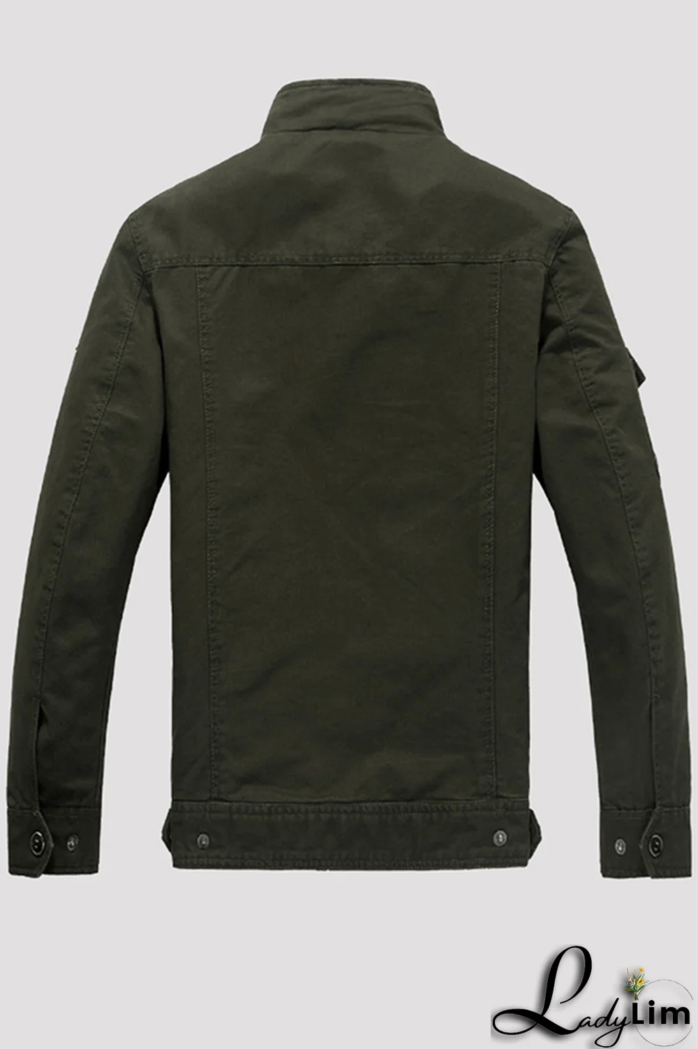 Black Fashion Casual Solid Pocket Zipper Mandarin Collar Outerwear