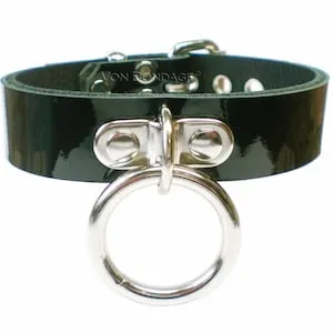 pornhint Pornhint BDSM Collar in Black Patent Leather, bondage collar, shiny collar, slave/sub collar, ring collar, locking/lockable fetish collar