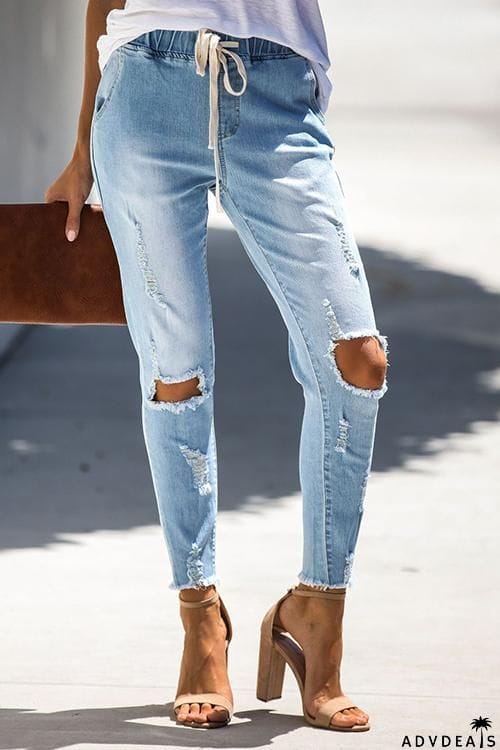 Distressed Drawstring Denim Pants