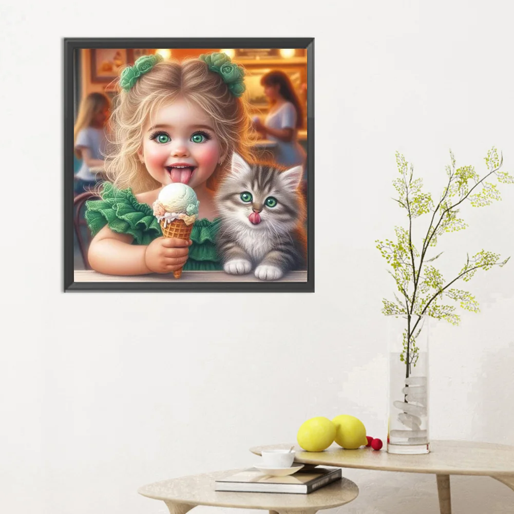 Diamond Painting - Full Round Drill - Cute Little Girl(Canvas|30*30cm)