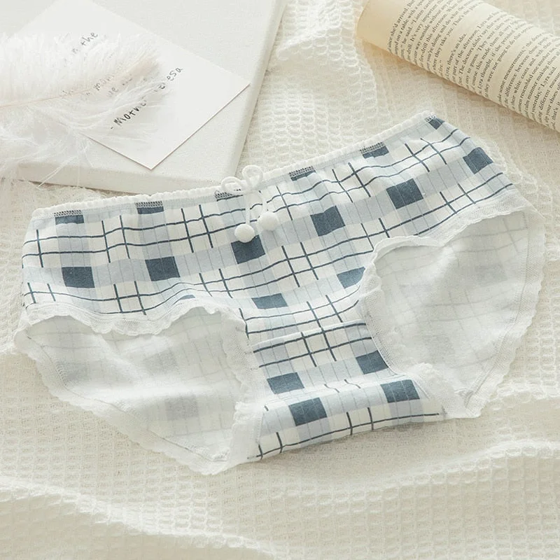 Women's Cotton Underwear Panties Sexy Lace Panties Girl Cute Bow Briefs Mid Waist Seamless Comfort Underpants Female Lingerie