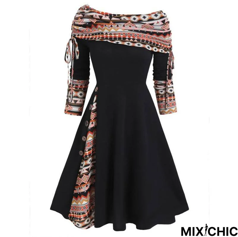 Ethnic Casual Long sleeve Loose Dresse