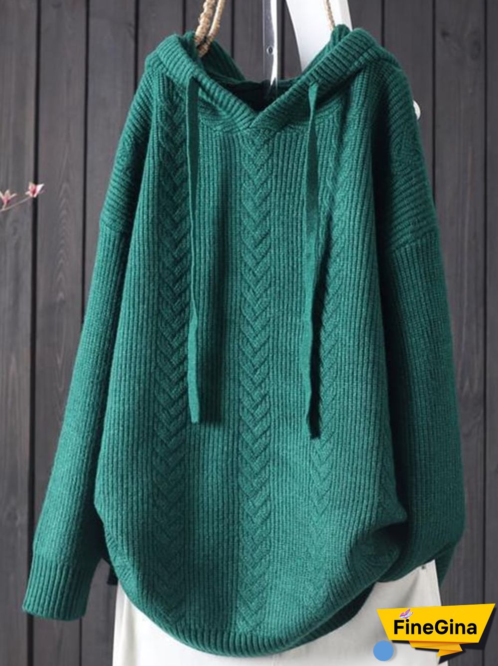 Women's Retro Literary Loose Casual Hooded Drawstring Pullover Sweater