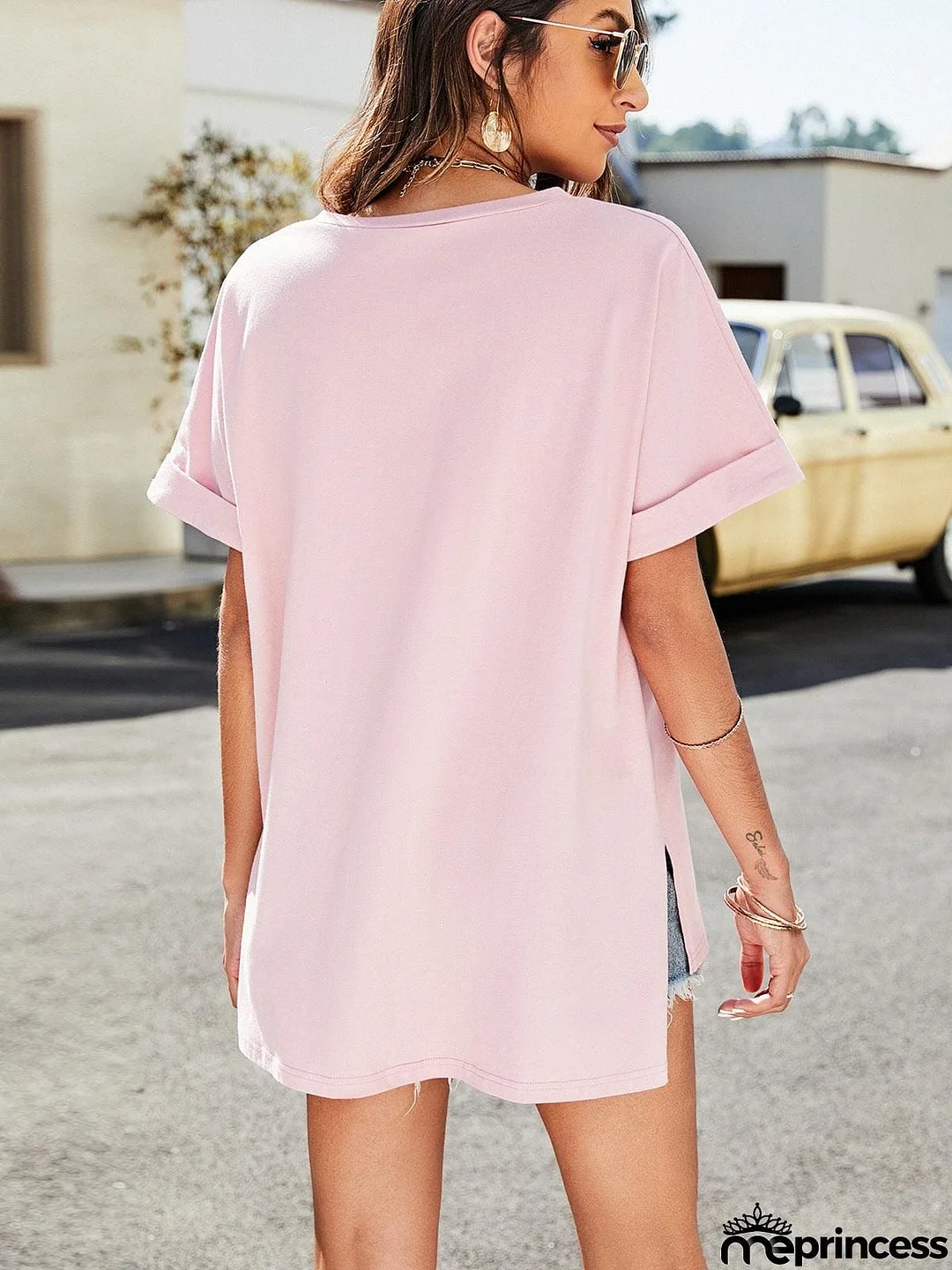 High-Low Side Slit V-Neck Tee