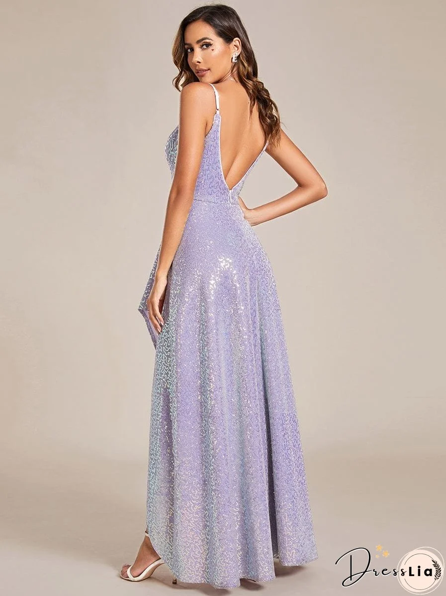 Glamorous Shimmering Split Spaghetti Straps Evening Gowns