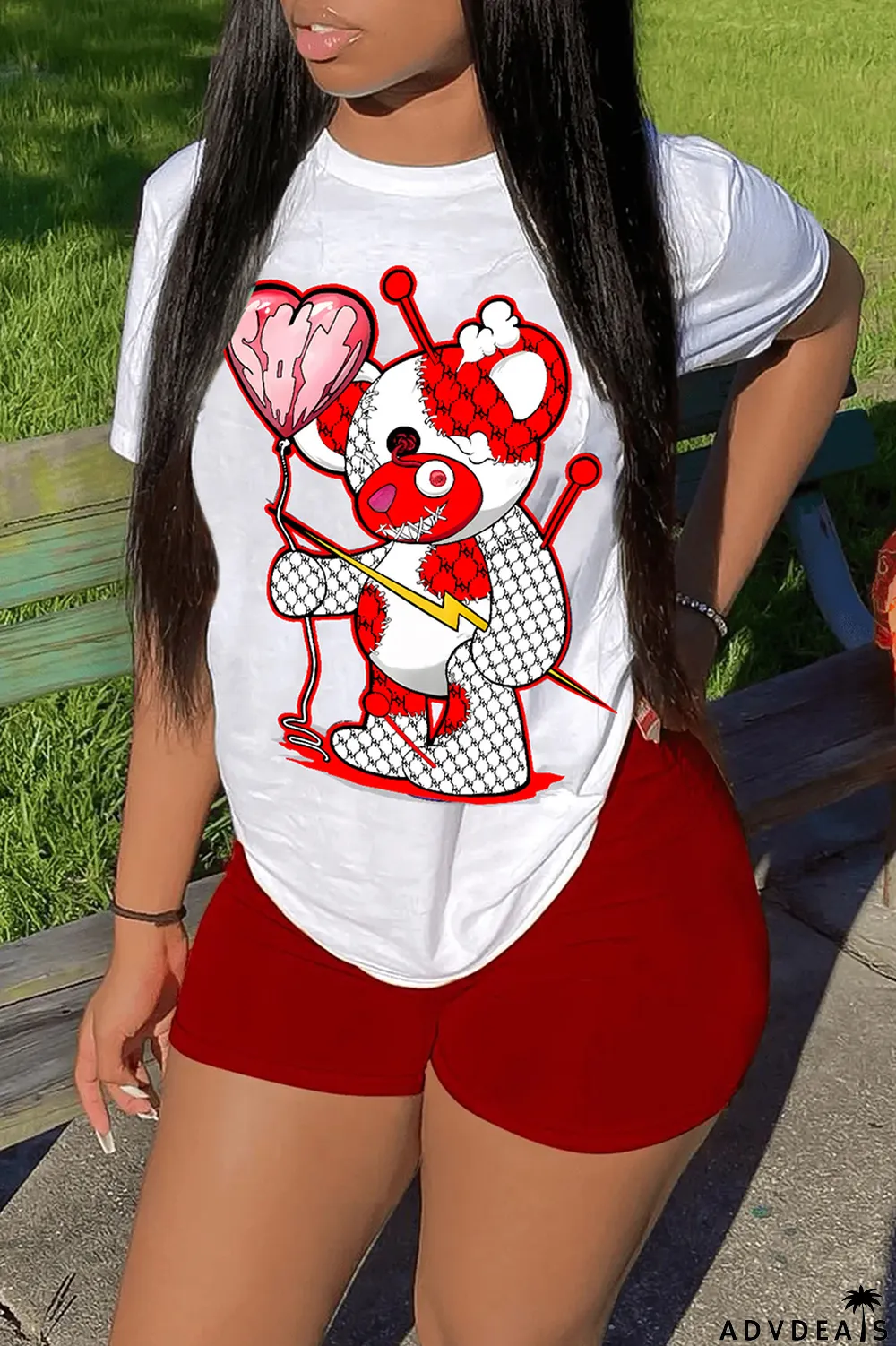 White Orange Casual Print Patchwork O Neck Short Sleeve Two Pieces