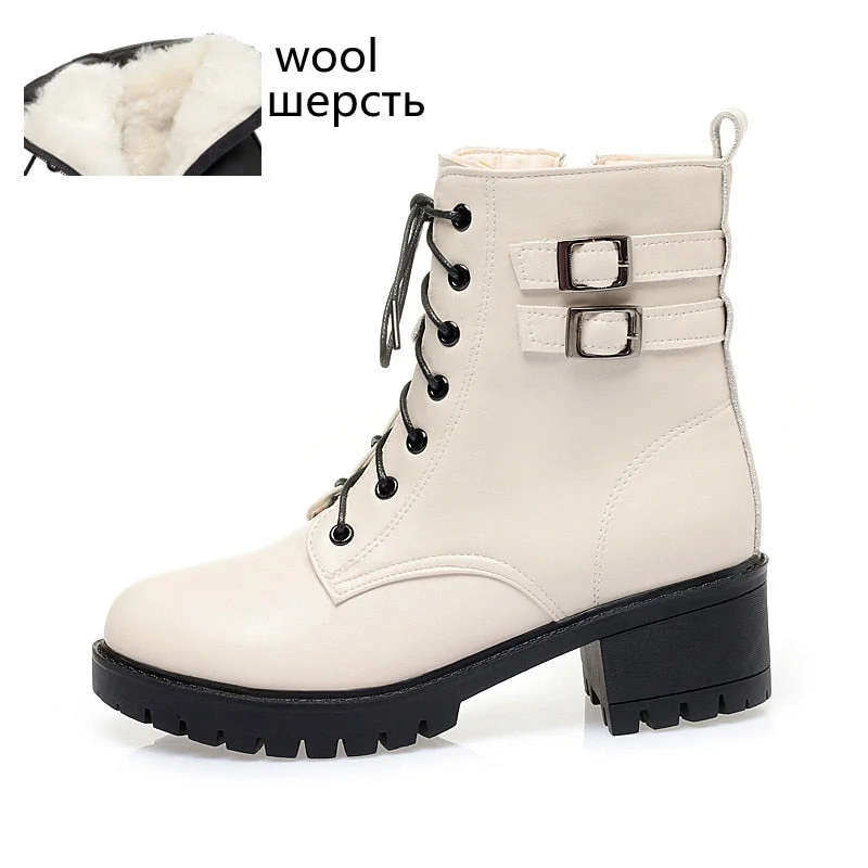 Christmas Gift Women Winter Boots Large Size New Natural Wool Warm Women Snow Boots Mid-heel Martin Genuine Leather Women Short Boots