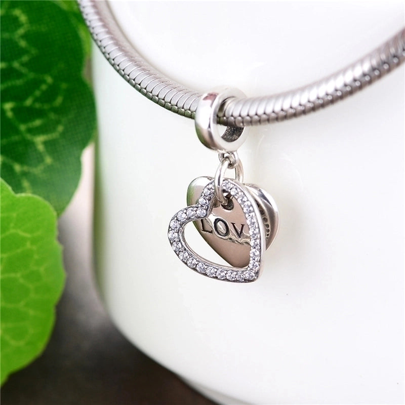 Basic Wedding Romantic Heart Shape Sterling Silver Beaded Plating Inlay Zircon Rhodium Plated Jewelry Accessories