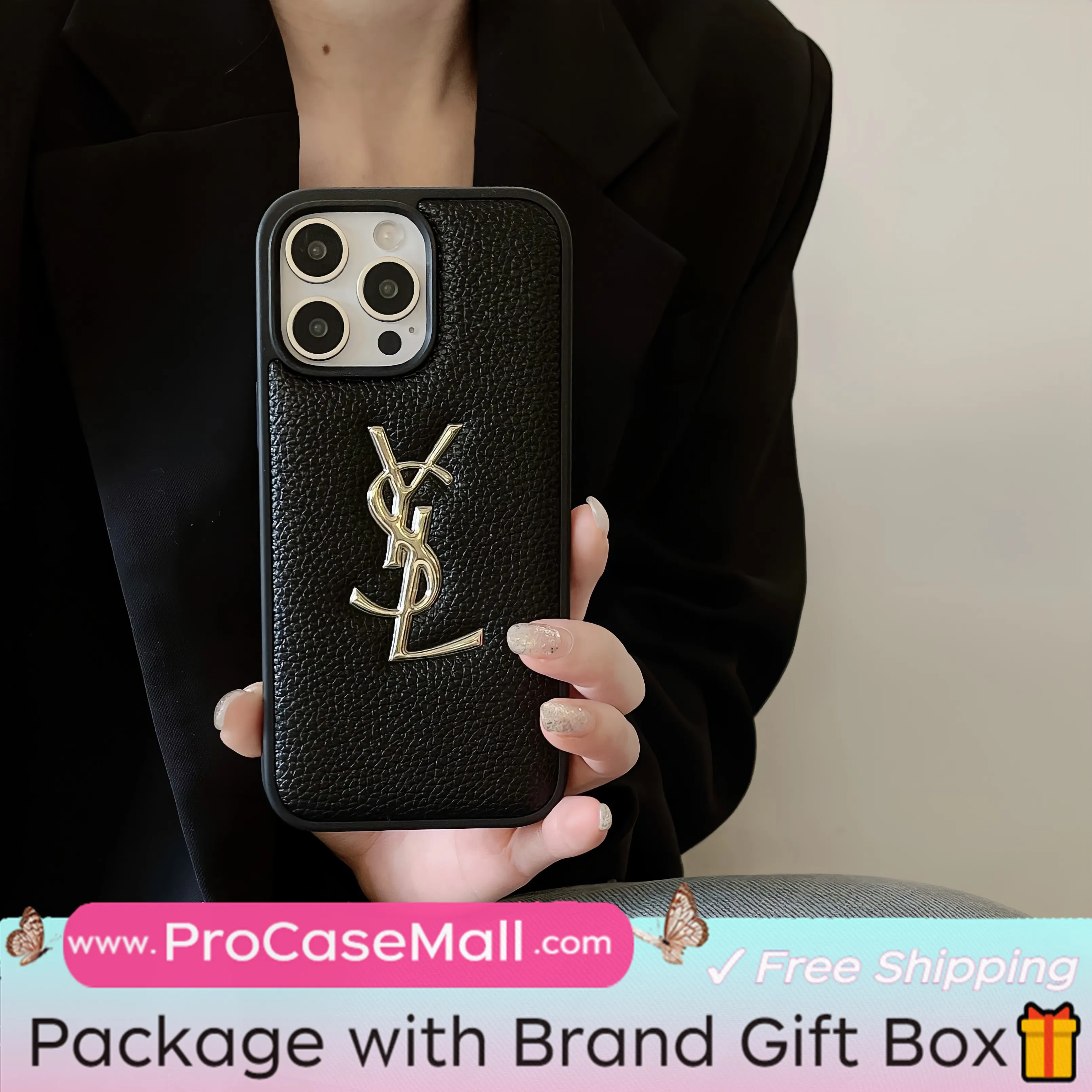 GOLD STAMPING GOLD PRINTED YSL LEATHER APPLE IPHONE CASE
