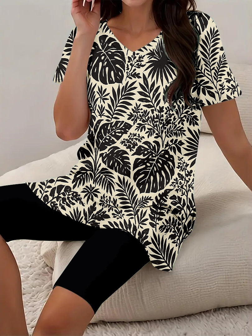 Women Long Sleeve V-neck Graphic Floral Printed Top