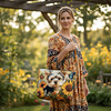 Charming Yorkshire Terrier And Sunflowers Quited Tote Bag by Inlyline
