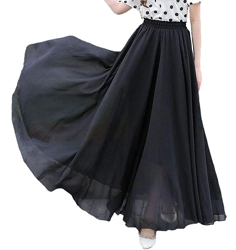 Maxi Skirt Womens Chiffon Retro Long Maxi Skirt Vintage Dress