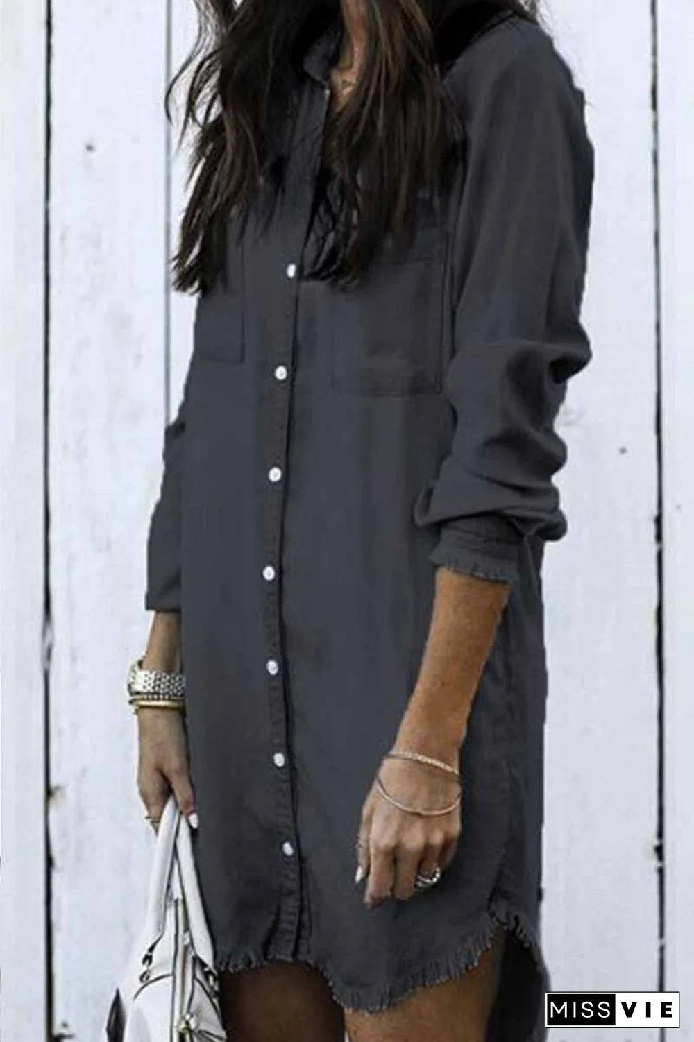 Loose Button Design 4 Colors Denim Tops