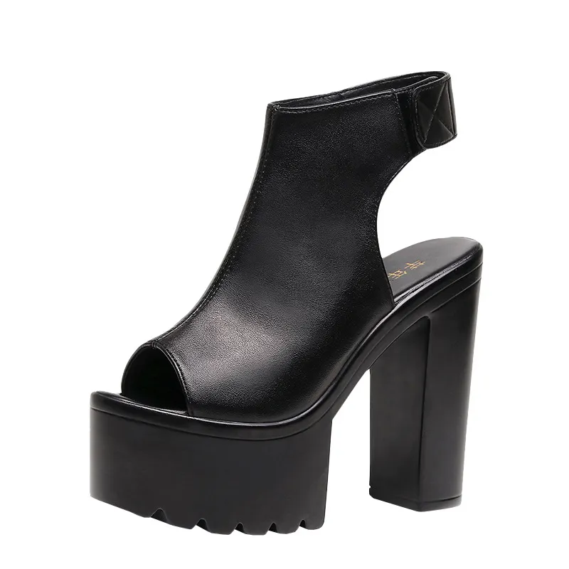Breakj Breakj Heel 14 Cm Roman Sandals Women's Banquet Wearing Fish-Mouthed Shoes Thick-Soled Waterproof Trolley Model Model Show Shoes
