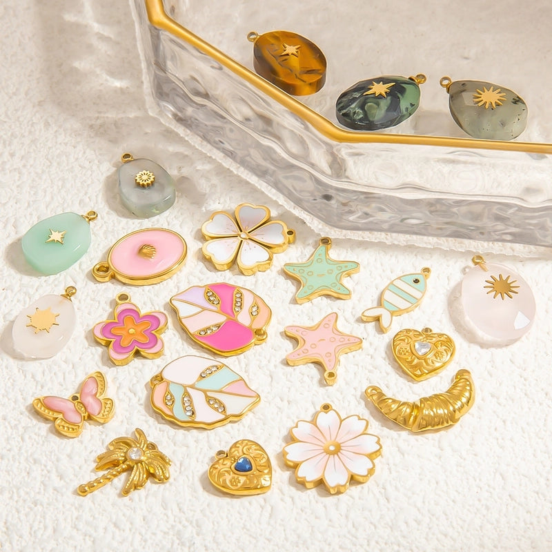 1 Piece 304 Stainless Steel Heart Shape Flower Butterfly Pendant Jewelry Accessories