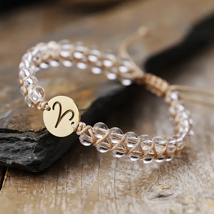 High-Quality Natural Stone 12 Constellation Hand-Woven Couple Bracelets 