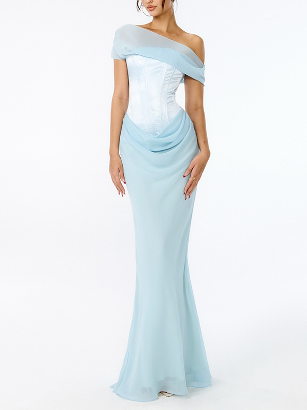 Strapless Off The Shoulder Ruched Bodycon Maxi Dress