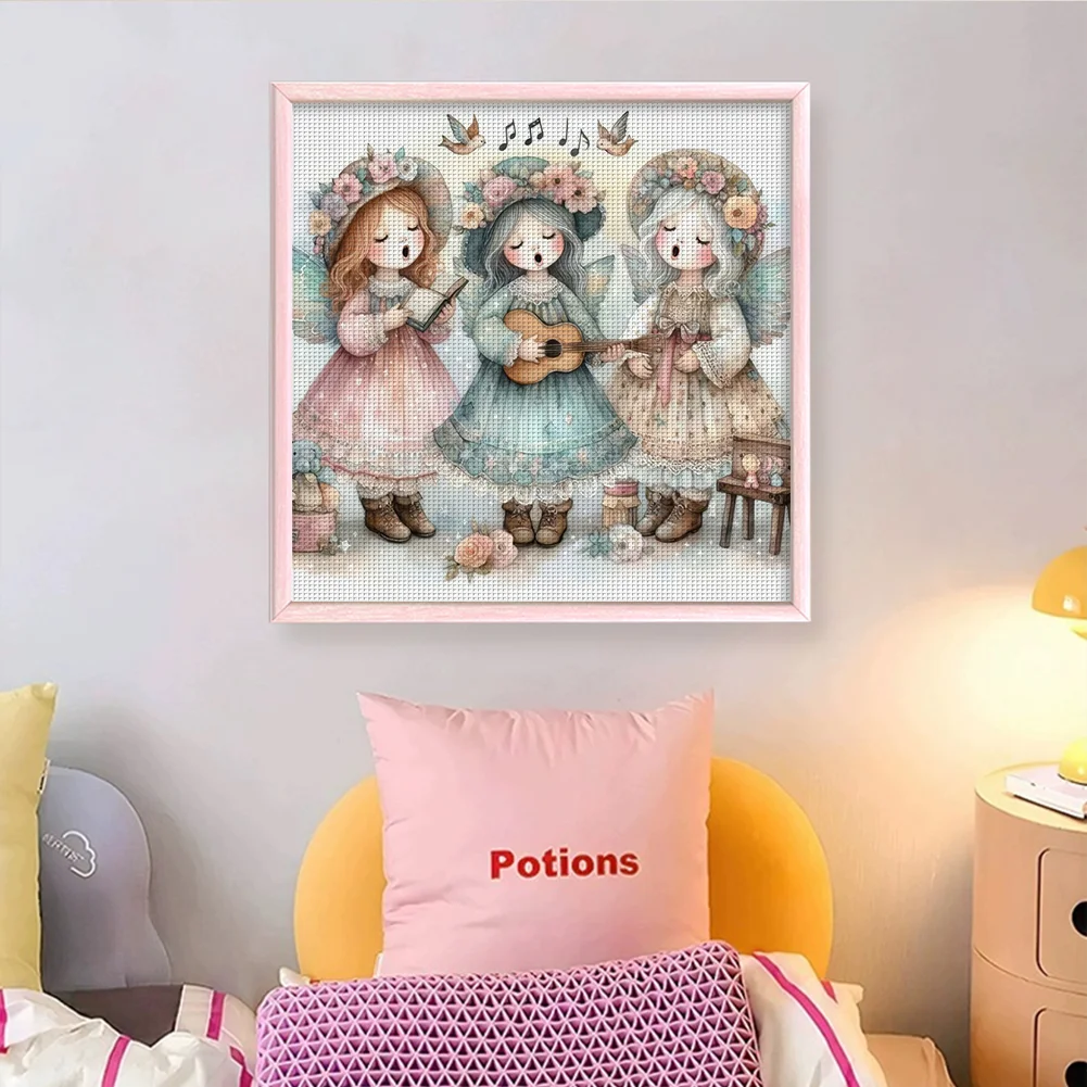 DIY Stamped Cross Stitch 11CT Full Embroidery 50*50cm - Angel Choir Playing Guitar