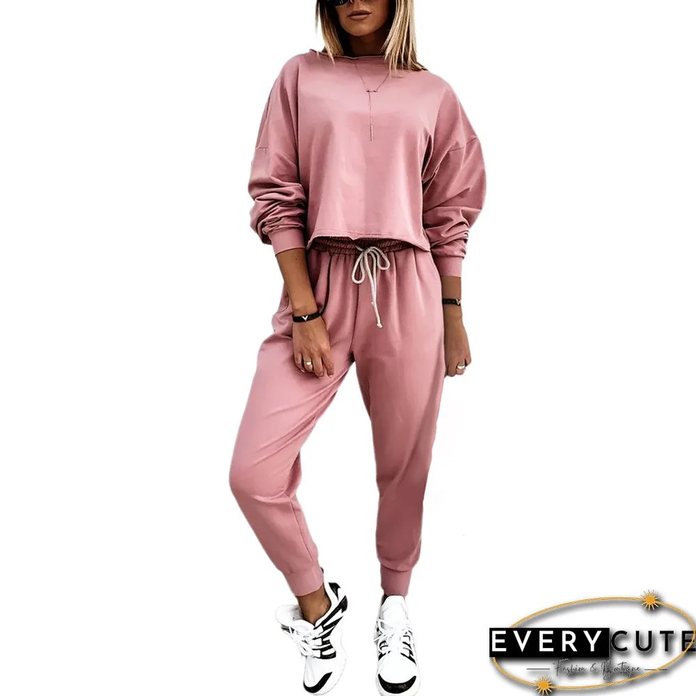 Pink Sports Sweatshirt with Jogging Pants 2pcs Set