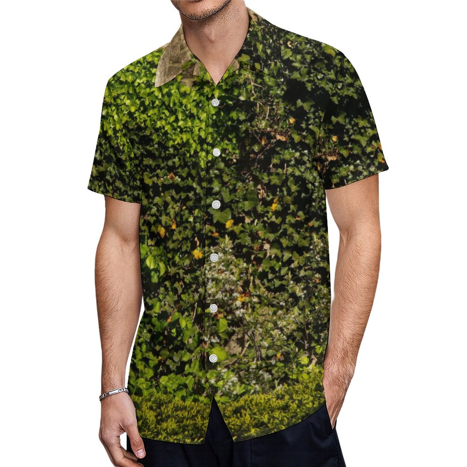 Ivy Covered Stone Wall With Blue Sky Hawaiian Shirt Mens Button Down Plus Size Tropical Hawaii Beach Shirts