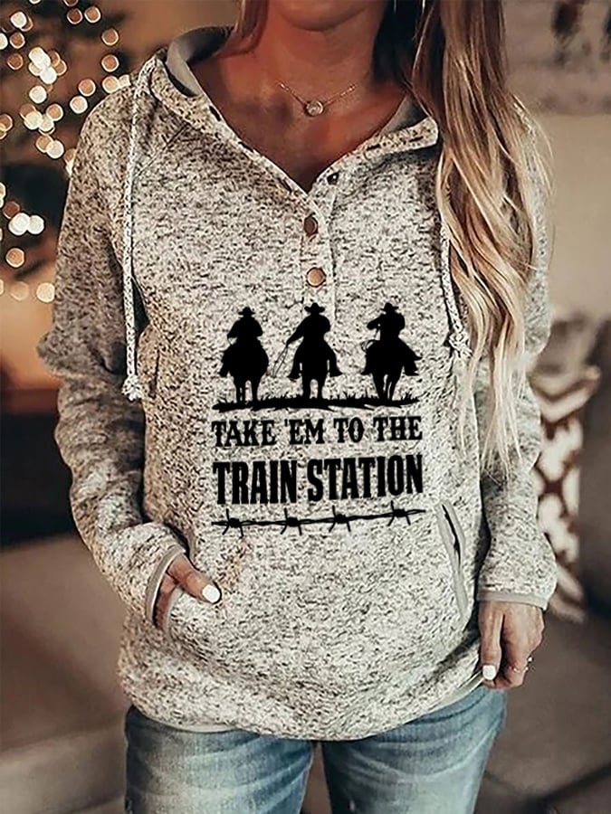 Women's Take 'Em To The Train Station Cowboys Silhouette Hoodie
