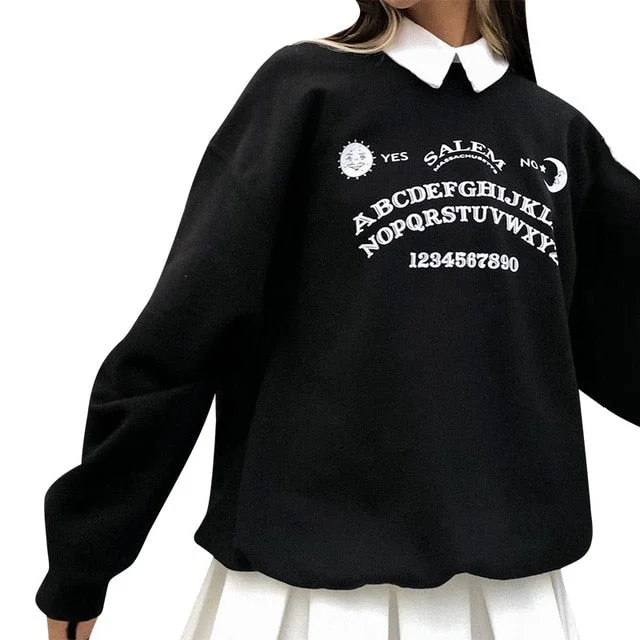Insgoth Black Grunge Oversized Hoodies Gothic Harajuku Streetwear Chic Letter Print Hoodies Women Autumn Long Sleeve Hoodies