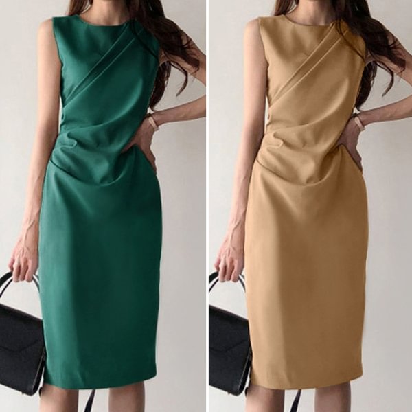 Women Summer Sleeveless Plus Size Sundress Midi Dress Office Elegant Tank Dresses - Shop Trendy Women's Fashion | TeeYours