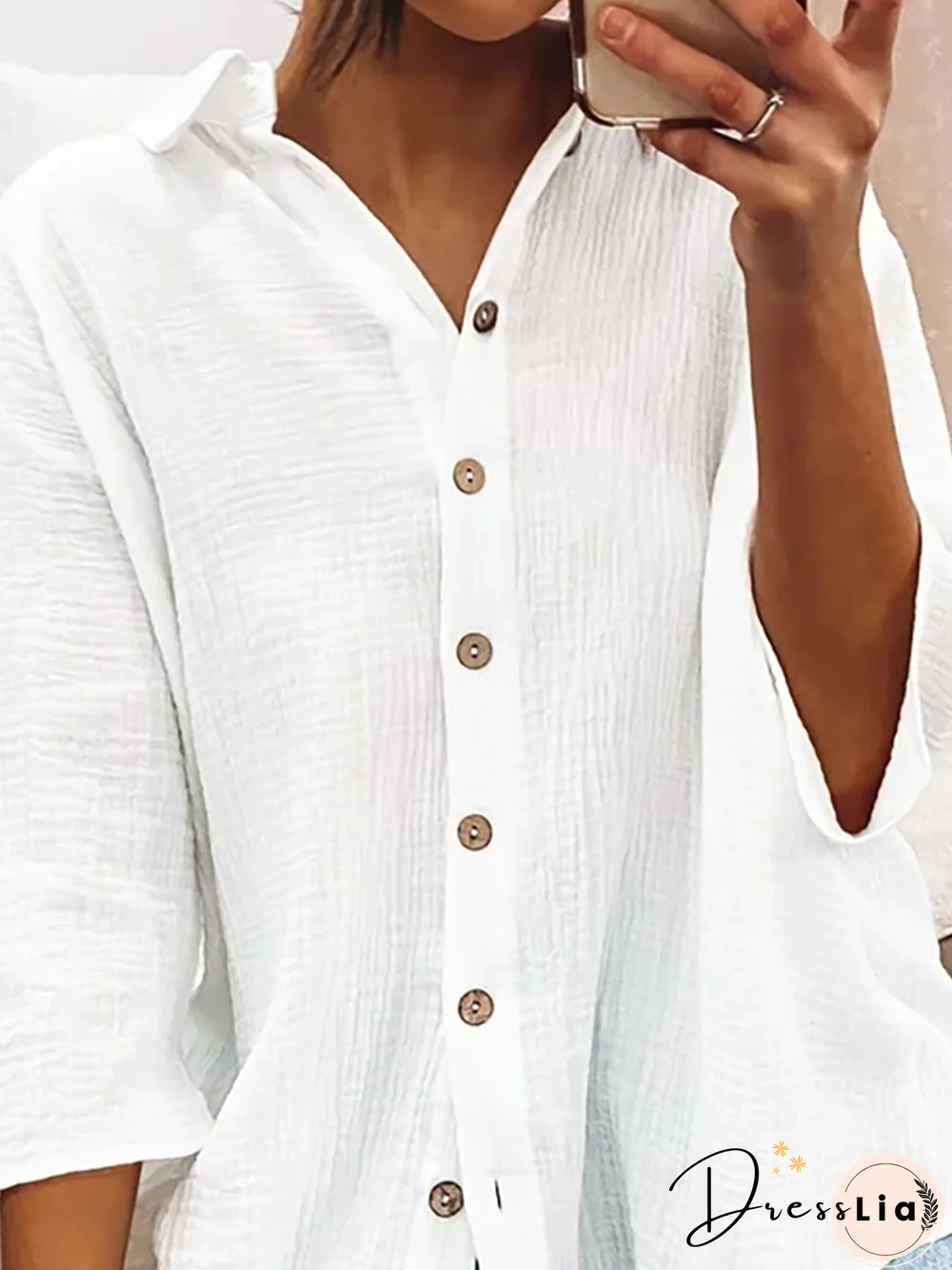 Plus size Cotton Casual Plain Blouse