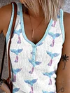 V-neck Retro Vacation Mermaid Print Tank Top