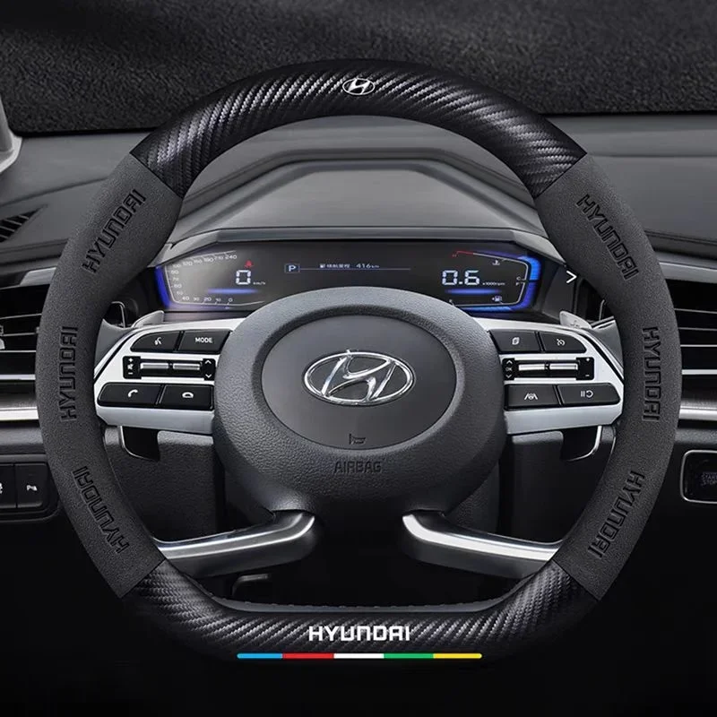 Steering Wheel Cover 3D Embossed Carbon Fiber Leather Protective Cover